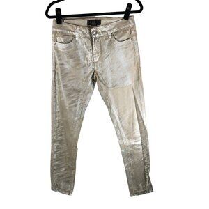 Lip Service Womens Metallic Silver Skinny Jeans Coated Denim 28